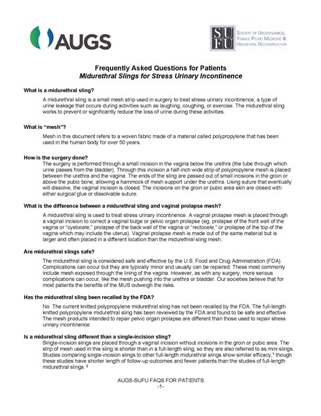 Patient FAQs - Midurethral Slings for SUI